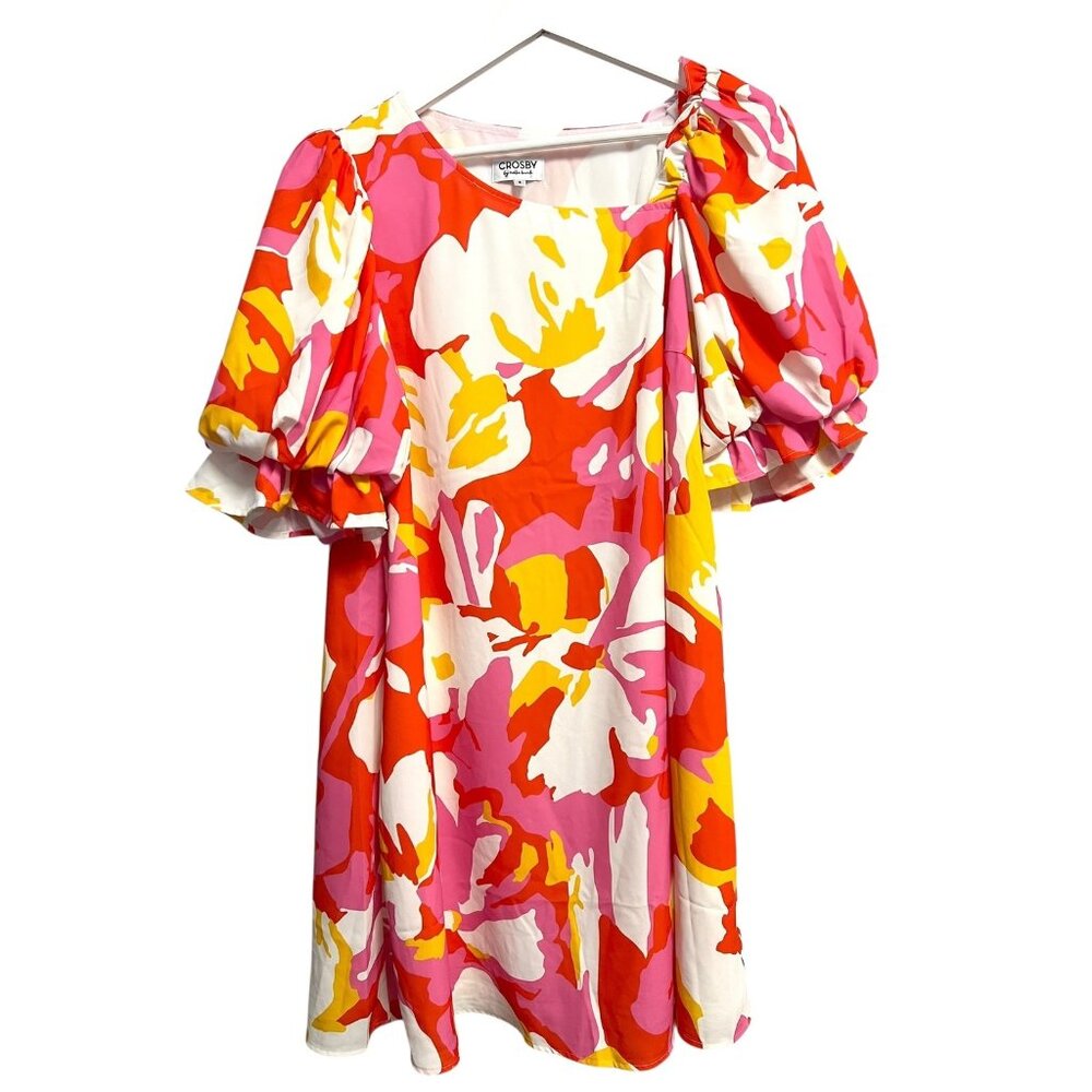 Crosby by Mollie Burch Dress Women's Small Pink Orange Yellow Floral Puff Sleeve
